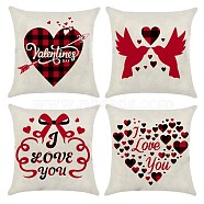 Burlap Customization Pillow Covers Set, Square, Heart Pattern, 45x45cm, 4pcs/set(AJEW-WH0124-006)