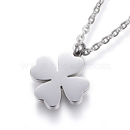 304 Stainless Steel Pendant Necklaces, Four Leaf Clover, Stainless Steel Color, 17.51 inch(44.5cm)(NJEW-N0071-18P)