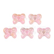 Transparent Spray Painted Glass Beads, Two Tone, Bowknot, Pink, 14x16x6mm, Hole: 1mm(GLAA-N035-025-G01)