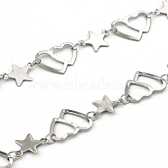 201 Stainless Steel Link Chains, Soldered, with Spool, Star & Heart with Heart, for Valentine's Day, Stainless Steel Color, Star: 7x10x0.5mm, Double Heart: 10x13.5x0.5mm, about 32.8 Feet(10m)/roll(CHS-F015-08P-01)