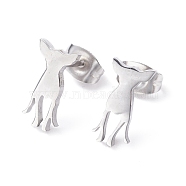 Deer Shape 304 Stainless Steel Stud Earrings for Women, Stainless Steel Color, 12x6mm, Pin: 0.7mm(EJEW-Z017-11P)