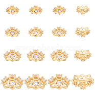 16Pcs 4 Style Rack Plating Brass Cubic Zirconia Bead Caps, Real Gold Plated, Flower, Golden, 5.5~10x2.4~3.4mm, Hole: 1~1.8mm(KK-BC0013-52)