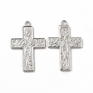 304 Stainless Steel Pendants, Cross with Sunflower Charm, Stainless Steel Color, 35x23x1.8mm, Hole: 2.5mm(STAS-F290-14P)