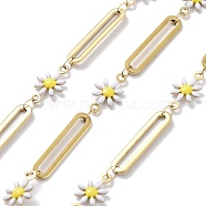 304 Stainless Steel Link Chains, with Resin & Enamel & Spool, Unwelded, Real 18K Gold Plated, Flower, White, 13x7.5x2mm, about 32.81 Feet(10m)/Roll(CHS-C011-05G)