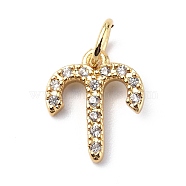 Brass Micro Pave Cubic Zirconia Charms, Constellation Charm, with Jump Rings, Real 18K Gold Plated, Aries, 11.5x10x1.5mm, Hole: 3.4mm(ZIRC-F131-16G-10)