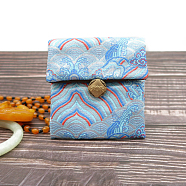 Chinese Style Satin Jewelry Packing Pouches, Gift Bags, Rectangle, Light Blue, 10x9cm(PW-WG31827-17)