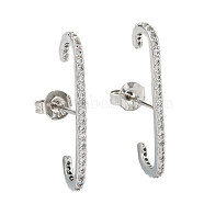 Brass with Crystal Rhinestone Stud Earrings, C-shaped, Platinum, 13.5x23x1mm, Pin: 0.6mm(EJEW-D252-01P)