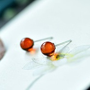 Natural Amber Round Ball Stud Earrings with Sterling Silver Pins for Women, 5mm(FIND-PW0021-13)
