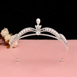 European Bridal Crown, Alloy with Plastic Imitation Pearl Hair Accessories for Wedding, Birthday, Party, White, 145x145x50mm(PW-WG94FEB-05)