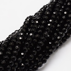 Faceted Natural Agate Round Beads Strands, Dyed, Black, 4mm, Hole: 1mm, about 92pcs/strand, 15.3 inch(G-E318C-4mm-06)