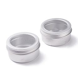 (Defective Closeout Sale Border damaged)Aluminum Screw Cream Jar, with Visual Window, Flat Round, Silver, 7.15x3.6cm, Capacity: 80ml(2.71fl. oz)(CON-XCP0001-70B)