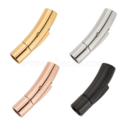 4 Sets 4 Colors 316L Surgical Stainless Steel Bayonet Clasps, with Push Button, Curved Tube, Mixed Color, 30x7.8mm, Hole: 6mm, 1 set/color(STAS-OC0001-17D)