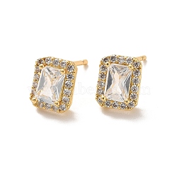 Clear Cubic Zirconia Rectangle Stud Earrings, Long-Lasting Plated Brass Jewelry for Women, Cadmium Free & Lead Free, Real 18K Gold Plated, 9x7mm, Pin: 1mm(EJEW-K093-20G)