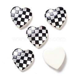 Opaque Resin Cabochons, Heart with Grid Pattern, Black, 16x16x4.5mm(RESI-Z002-33)