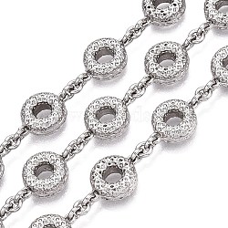 Alloy Link Chains, Donut, Unwelded, with Spool, Real Platinum Plated, 18.5x12.5x6mm, about 29.53 Feet(9m)/Roll(LCHA-N02-01P)