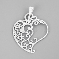 Alloy Big Pendants, Matte Style, Heart, Cadmium Free & Nickel Free & Lead Free, 925 Sterling Silver Plated, 80x61x2mm, Hole: 5.5x12mm(PALLOY-Q357-82MS-NR)