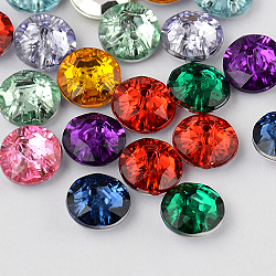 2-Hole Taiwan Acrylic Rhinestone Flat Round Buttons, Faceted & Silver Plated Pointed Back, Mixed Color, 24x8.5mm, Hole: 1mm(BUTT-F015-24mm-M)