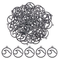 304 Stainless Steel Pendants, Laser Cut, Round Ring with Wave, Electrophoresis Black, 17x15x1mm, Hole: 1mm, 50pcs/box(STAS-UN0044-39)