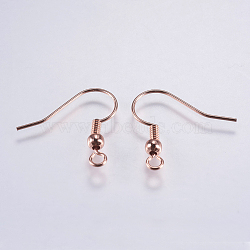 Brass Earring Hooks, Ear Wire, with Horizontal Loop, Long-Lasting Plated, Lead Free & Cadmium Free, Rose Gold, 18.5x18x3mm, Hole: 1.5mm, Pin: 0.8mm(X-KK-F737-42RG-RS)