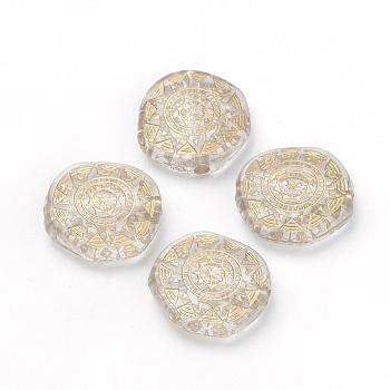 Plating Transparent Acrylic Beads, Golden Metal Enlaced, Flat Round, Clear, 18x17.5x6mm, Hole: 2mm, about 420pcs/500g
