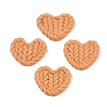 Handmade Polymer Clay Cabochons, Imitation Braided Pad, Heart, Goldenrod, 19.5~22x24.5~26.5x4~5mm