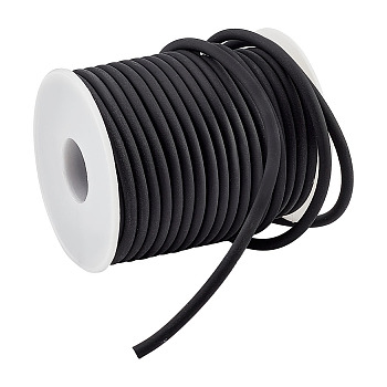 1 Roll PVC Tubular Solid Synthetic Rubber Cord, Wrapped Around White Plastic Spool, No Hole, Black, 4mm, about 16.4 yards(15m)/roll