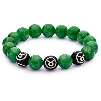 Green Natural Yellow Jade Round Beaded Stretch Bracelet, Constellation Gemstone Jewelry for Women, Taurus, Inner Diameter: 2 inch(5.2cm), Beads: 10mm