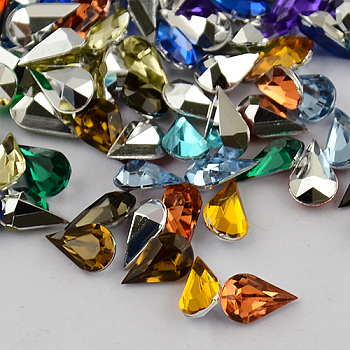 Garment Accessories Pointed Back Taiwan Acrylic Rhinestone Cabochons, Faceted Teardrop, Mixed Color, 13x8x5mm