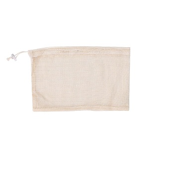 Rectangle Cotton Storage Pouches, Drawstring Bags with Plastic Cord Ends, Antique White, 18x28cm