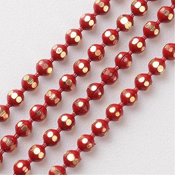 Brass Faceted Ball Chains, Soldered, Rack Plating, Two Tone, Red, 1.5mm