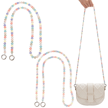 WADORN 2Pcs 2 Styles Rainbow Macaron Color Resin Beaded Bag Straps, with Iron Spring Gate Rings, Bag Replacement Accessories, Star/Heart, Mixed Color, 120.3~121cm, 1pc/style
