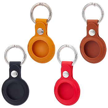 4Pcs 4 Colors Portable PU Leather Protector Cover, with Window & Aluminum Alloy Spring Gate Ring, for Car Key, GPS, Mixed Color, 90x42mm, Inner Diameter: 34mm, 1pc/color