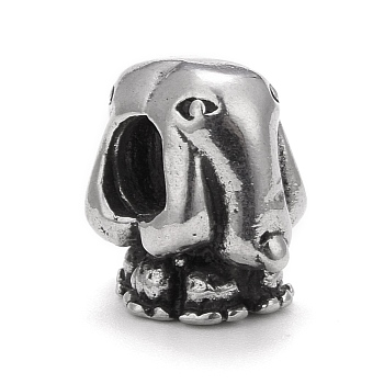 304 Stainless Steel European Beads, Large Hole Beads, Elephant, Antique Silver, 11.5x12x9mm, Hole: 4.5mm