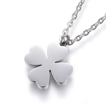 304 Stainless Steel Pendant Necklaces, Four Leaf Clover, Stainless Steel Color, 17.51 inch(44.5cm)