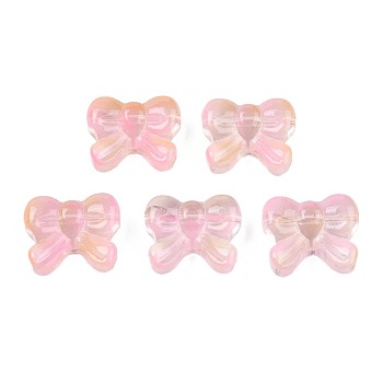 Transparent Spray Painted Glass Beads, Two Tone, Bowknot, Pink, 14x16x6mm, Hole: 1mm