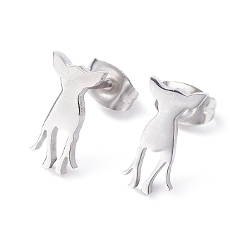 Deer Shape 304 Stainless Steel Stud Earrings for Women, Stainless Steel Color, 12x6mm, Pin: 0.7mm