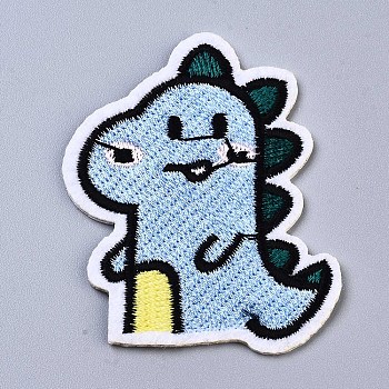 Dinosaur Appliques, Computerized Embroidery Cloth Iron on/Sew on Patches, Costume Accessories, Light Sky Blue, 62x47x1.5mm