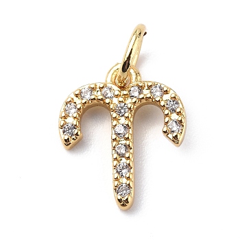 Brass Micro Pave Cubic Zirconia Charms, Constellation Charm, with Jump Rings, Real 18K Gold Plated, Aries, 11.5x10x1.5mm, Hole: 3.4mm
