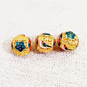 Brass Enamel Beads, Golden, Round, Bird, 12mm