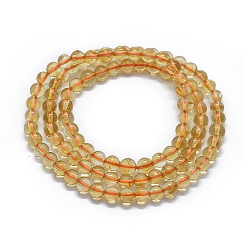 Natural Citrine Beads Stretch Wrap Bracelets, Three Loops, Round, 20.5 inch~22.8 inch(52~58cm), Bead: 6~6.5mm, 86~90pcs/strand