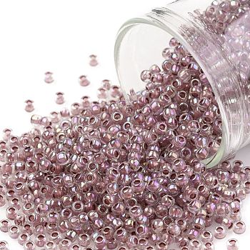 TOHO Round Seed Beads, Japanese Seed Beads, (771) Inside Color AB Crystal/Strawberry Lined, 11/0, 2.2mm, Hole: 0.8mm, about 1110pcs/10g