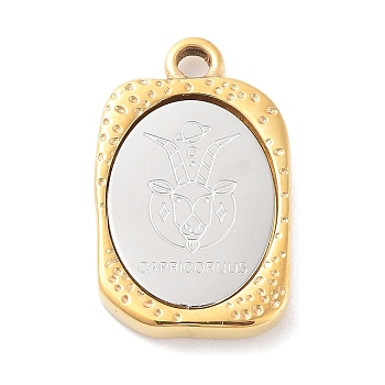 304 Stainless Steel Pendants, Rectangle with Twelve Constellations Charm, Golden & Stainless Steel Color, Capricorn, 23x14.5x3mm, Hole: 2mm