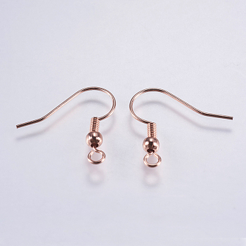 Brass Earring Hooks, Ear Wire, with Horizontal Loop, Long-Lasting Plated, Lead Free & Cadmium Free, Rose Gold, 18.5x18x3mm, Hole: 1.5mm, Pin: 0.8mm