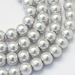 Baking Paint Pearlized Glass Pearl Round Bead Strands, Light Grey, 4~5mm, Hole: 1mm, about 210pcs/strand, 31.4 inch(X-HY-Q003-4mm-62)