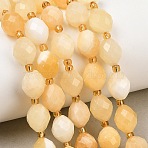 Natural Yellow Jade Beads Strands, Faceted, Rice, with Seed Beads, 10.5x9mm, Hole: 1.1mm, about 30pcs/strand, 14.76''(37.5cm)(GG-CBA702E-B01)