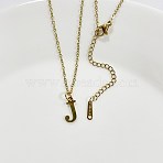 304 Stainless Steel Letter Pendant Necklaces, Lead Free & Nickel Free & Cadmium Free, Letter J, 17.52 inch(44.5cm)~17.72 inch(45cm), Letter: 13x6.5mm(NJEW-WH0027-26J-G)