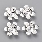 Brass Bead Caps, 6-Petal, Flower, 925 Sterling Silver Plated, 15x13x3mm, Hole: 1.5mm(KK-O131-22S)