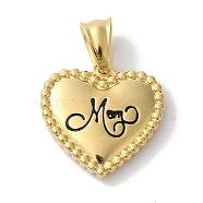 Mother's Day Ion Plating(IP) 304 Stainless Steel Pendants, Heart wirh Word Mom Charm, Golden, 21.5x22.5x3.5mm, Hole: 8x5mm(STAS-Z075-01G)