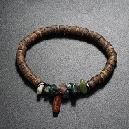 Synthetic Watermelon Stone Glass Chips & Coconut Disc Beaded Stretch Bracelet, Bohemian Wristband for Women,(UM3945-5)