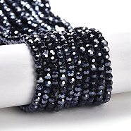 Electroplate Opaque Glass Beads Strands, Faceted(32 Facets), Pearl Luster Plated, Round, Black, 3mm, Hole: 0.8mm, about 164~166pcs/strand, 19.69~19.88 inch(50~50.5cm)(EGLA-A035-P3mm-A18)